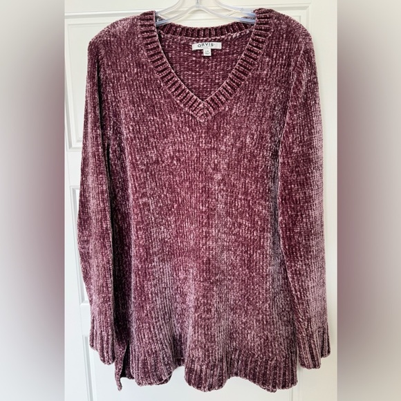 Orvis Women's Chenille Pullover Sweater Long Sleeve V Neck Mauve Pink Size Large - Picture 1 of 7